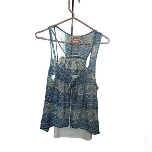 Y2k Vintage Mudd Vest Tank Juniors sz Medium Blue Boho Sheer Mesh Layered Cami